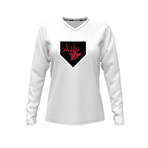 [FTLVCFWH-FYXS-LOGO1] Decker Comfort T-Shirt (Female Youth XS, White, V Neck, Logo 1, Long Sleeve)