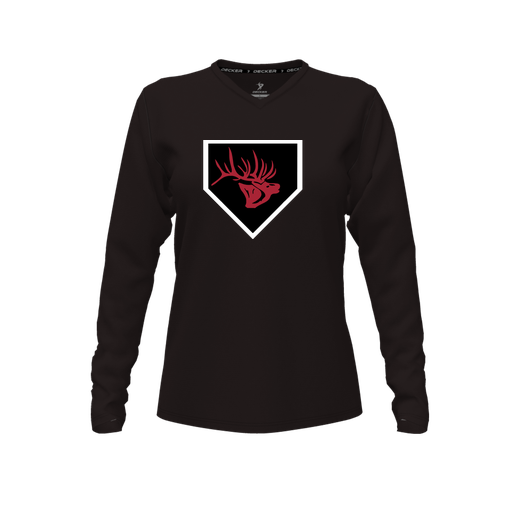 [CUS-DFW-TEES-CMF-VNK-LSL-BLK-FYXS-LOGO1] Decker Comfort T-Shirt (Female Youth XS, Black, V Neck, Logo 1, Long Sleeve)