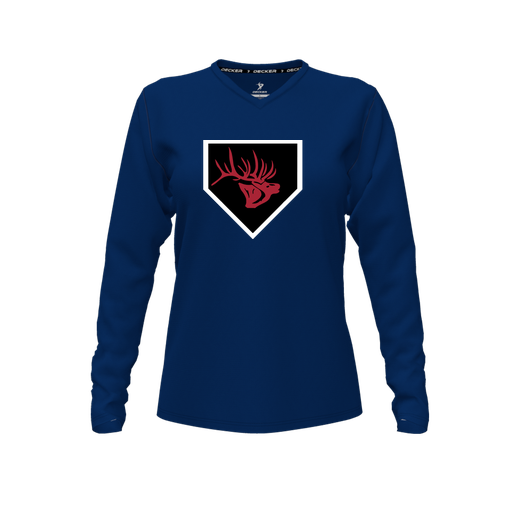 [FTLVCFNV-FYXS-LOGO1] Decker Comfort T-Shirt (Female Youth XS, Navy, V Neck, Logo 1, Long Sleeve)