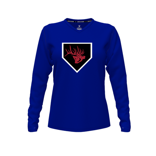 [FTLVCFRY-FYXS-LOGO1] Decker Comfort T-Shirt (Female Youth XS, Royal, V Neck, Logo 1, Long Sleeve)