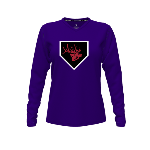 [CUS-DFW-TEES-CMF-VNK-LSL-PUR-FYXS-LOGO1] Decker Comfort T-Shirt (Female Youth XS, Purple, V Neck, Logo 1, Long Sleeve)