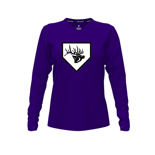 [FTLVCFPP-FYXS-LOGO2] Decker Comfort T-Shirt (Female Youth XS, Purple, V Neck, Logo 2, Long Sleeve)