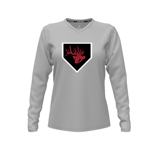 [FTLVPTGY-FYXS-LOGO1] Decker Performance T-Shirt (Female Youth XS, Gray, V Neck, Logo 1, Long Sleeve)